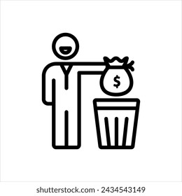 Vector black line icon for wasteful 