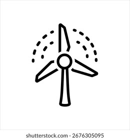 Vector black line icon for wind turbine