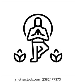 Vector black line icon for yoga