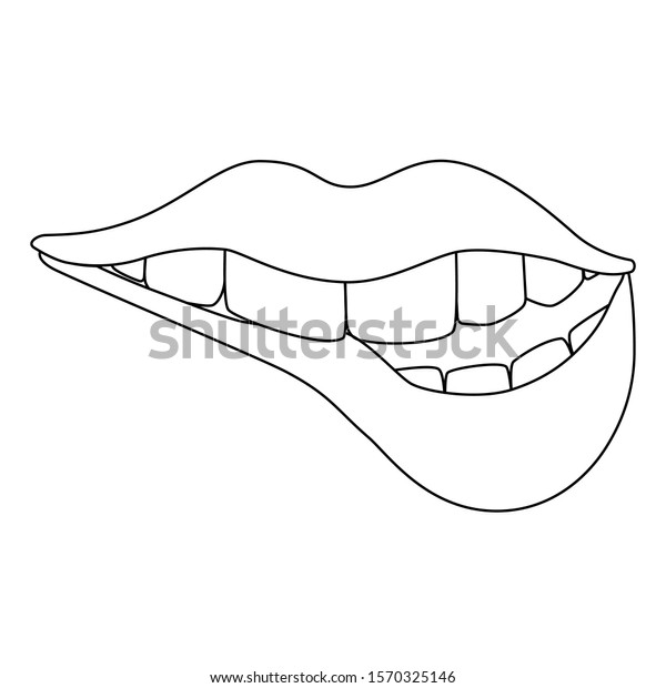 Vector Black Line Illustration Biting Lips Stock Vector (Royalty Free ...