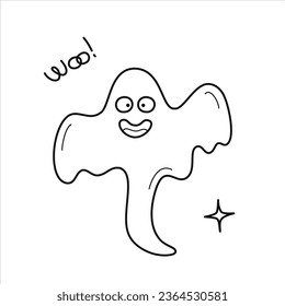 Ilustración vectorial de la línea negra del fantasma de Halloween.