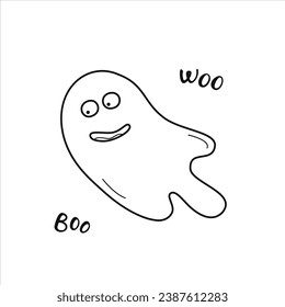 Vector black line illustration of funny halloween ghost.