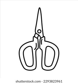 Vector black line illustration of garden tool garden shears. Spring, summer, garden theme.