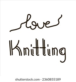 Vector black line illustration of a knitting lettering.