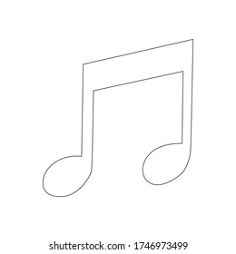 Vector black line illustration of musical note isolated on white background. Music note flat icon
