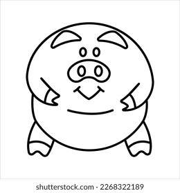 Vector black line illustration of a pig.
