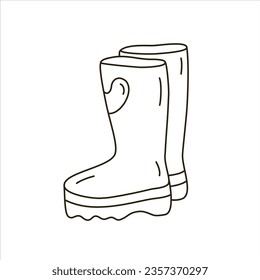 Vector black line illustration of rubber boots.