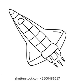 Vector black line illustration of a space shuttle.