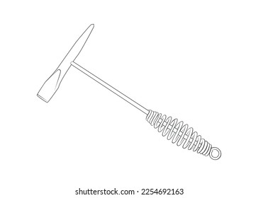 Vector black line illustration of a welder chipping hammer isolated on white background