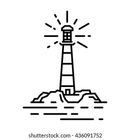 Vector black line lighthouse sign on white background