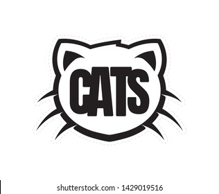 Vector black line logo, symbol, icon head cat. Isolated on white background