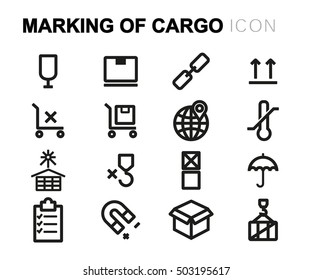 Vector black line marking of cargo icons set on white background