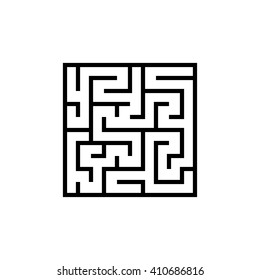 Vector black line maze icon on white background. Labyrinth icon