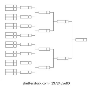 Vector Black Line Or Outline Championship Single Elimination Tournament Bracket With Fields For Sixteen 16 Players Or Teams. Tree Diagram Isolated On A White Background. It’s Suitable For All Sports.