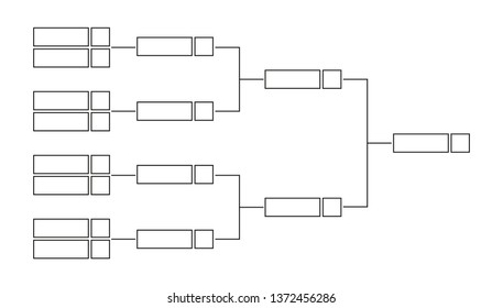 Vector black line or outline championship single elimination tournament bracket or tree diagram isolated on a white background. Fields for eight 8 players or teams. It is suitable for all sports.