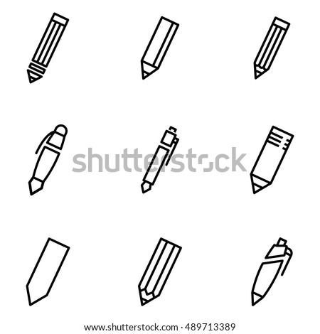 Vector black line pensil icons set on white background