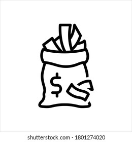 Vector black line plenty of money icon