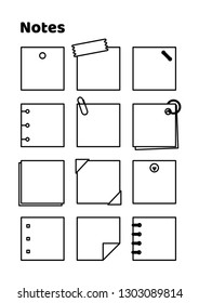 Vector black line printable diary page Notes