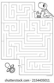 Vektor schwarze Linie bedruckbaren Labyrinth. Format A4. Malerisches Büchermagen mit süßer Cartoon-Mutter, die ein Baby in einem Stollen auf der Suche nach Pazifik trägt.