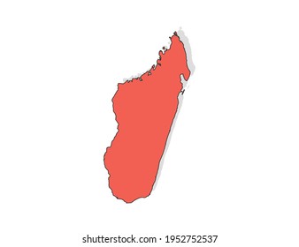 Vector black line and red map of Madagascar.