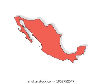 Vector black line and red map of Mexico.