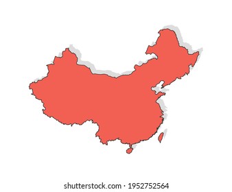 Vector black line and red map of China