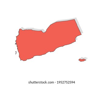 Vector black line and red map of Yemen.