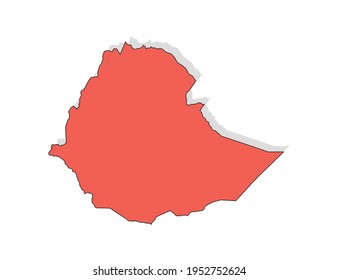 Vector black line and red map of Ethiopia.