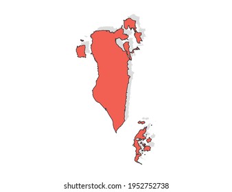 Vector black line and red map of Bahrain.