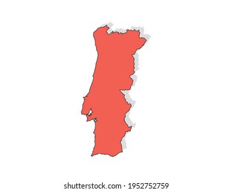 Vector black line and red map of Portugal.