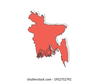 Vector black line and red map of Bangladesh.