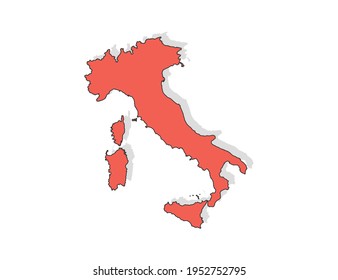 Vector black line and red map of Italy.
