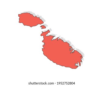 Vector black line and red map of Malta.