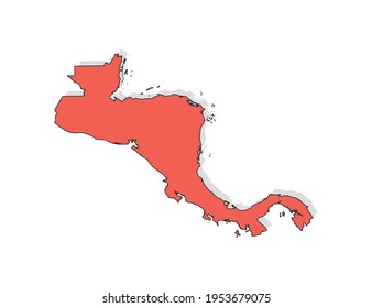 Vector black line and red map of Central America.