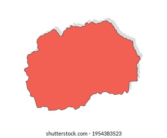 Vector black line and red map of Macedonia.