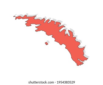 Vector black line and red map of South Georgia.