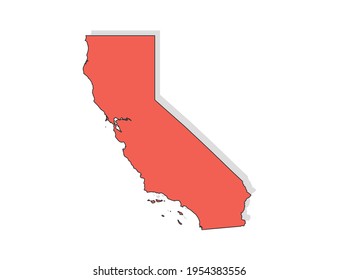 Vector black line and red map of California.