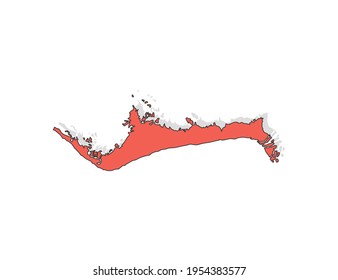 Vector black line and red map of Grand Bahama.