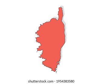 Vector black line and red map of Corsica.