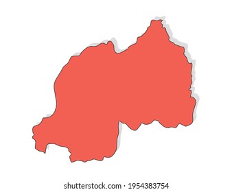 Vector black line and red map of Rwanda.