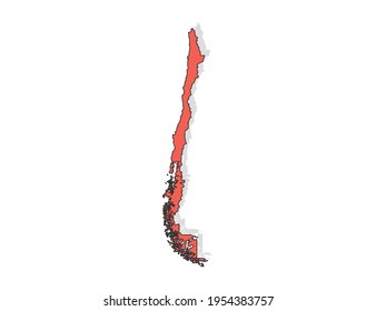 Vector black line and red map of Chile.