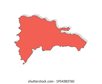 Vector black line and red map of Dominican Republic.