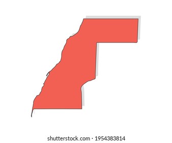 Vector black line and red map of Western Sahara.