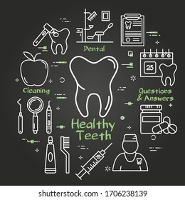 Vector black line round concept - big healthy tooth