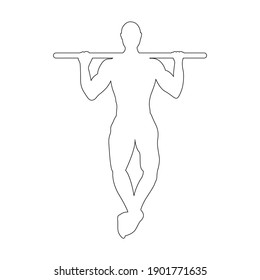 Vector black line silhouette of a man doing chin ups (pull ups) on a bar isolated on white background