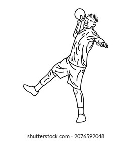 Vector black line sketch illustration of a handball player