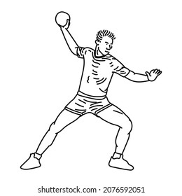 Vector black line sketch illustration of a handball player