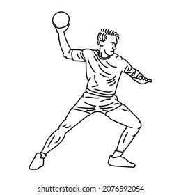 Vector black line sketch illustration of a handball player