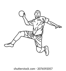 Vector black line sketch illustration of a handball player