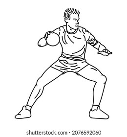 Vector black line sketch illustration of a handball player